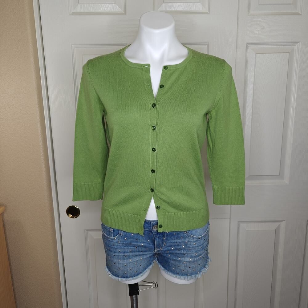 Ann Taylor Factory green cotton 3/4 sleeve cardigan sz MP